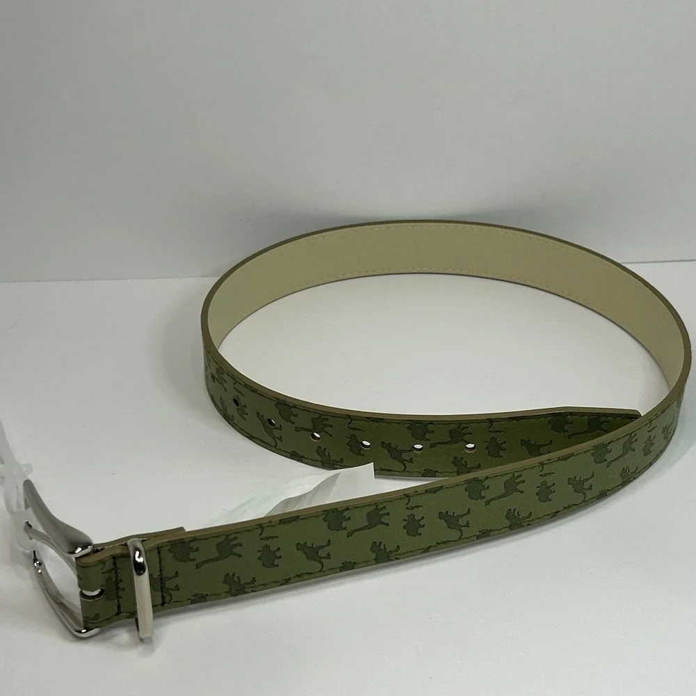 Wonder Nation Boys Dinosaur Print Belt Olive Green Silver Buckle‎ Size Large